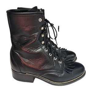 Laredo‎ Boots Women 5.5 M Black Leather Roper Vintage Cowgirl Western Heel USA